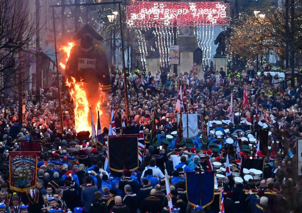 The burning of an effigy of Lt Col Robert Lundy