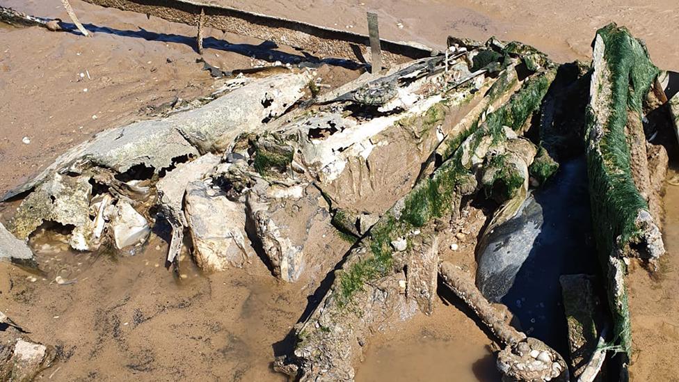 Wreckage on beach