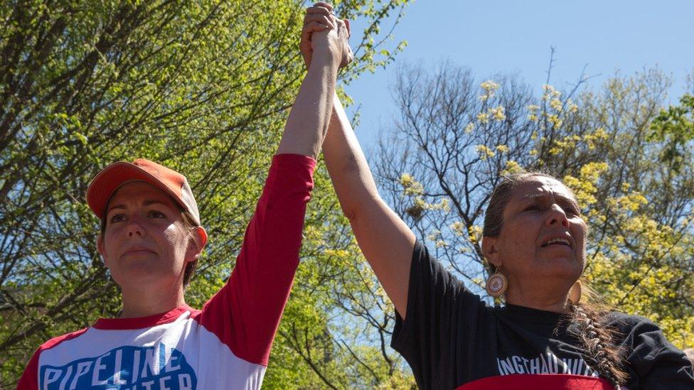 Jane Kleeb protests the Keystone XL pipeline