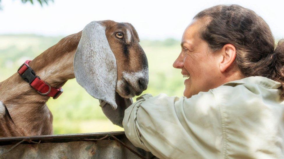 Shann Jones and a goat