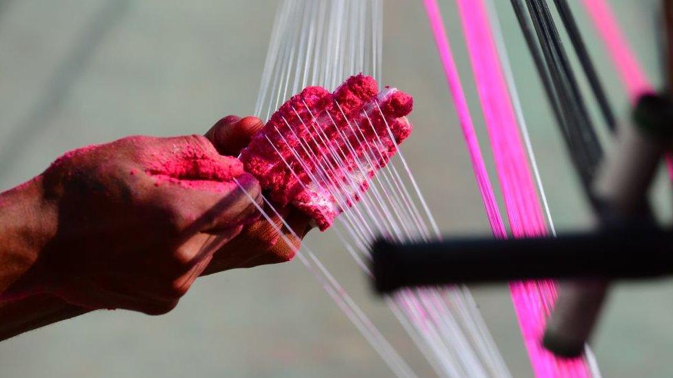 Indian kite string being made