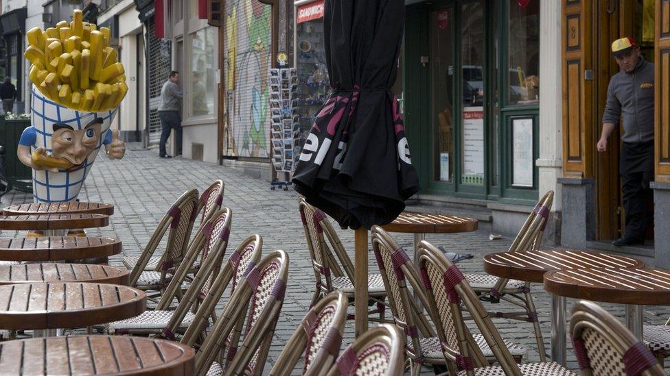 An empty cafe in Brussels, under lockdown after the Paris attacks