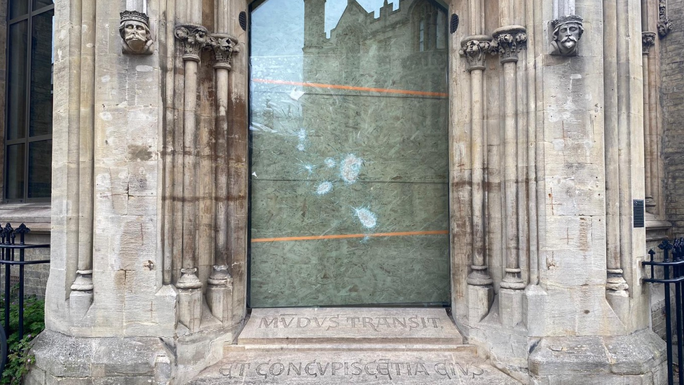 Vandalised glass in Cambridge