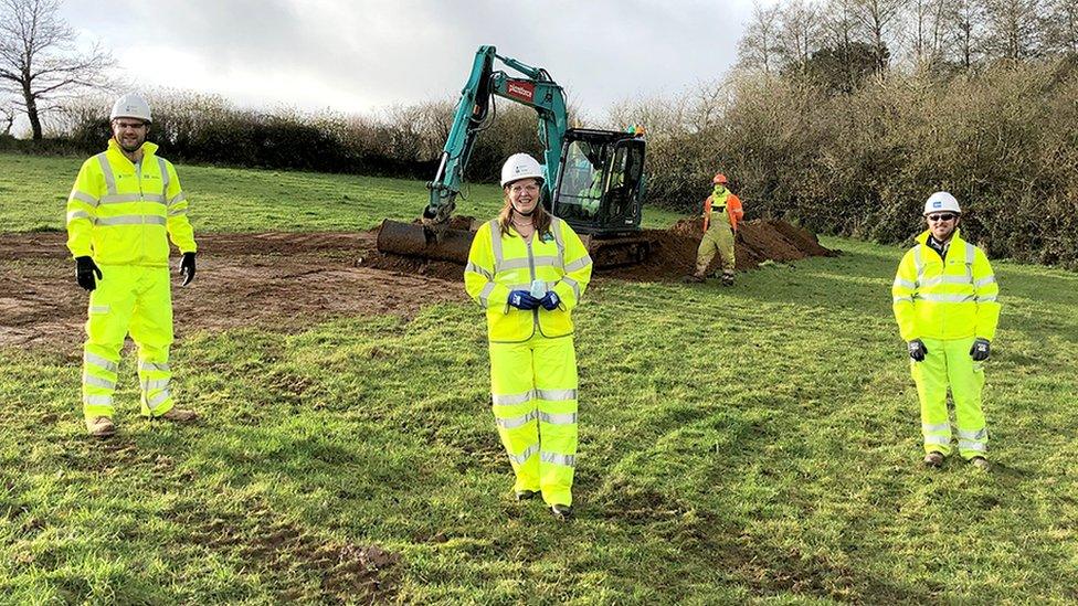 MP Cherilyn Mackrory, Highways England Senior Project Manager Josh Hodder and Costain Senior Project Manager John Lee