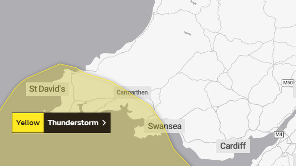 The Met Office has issued an yellow weather warning for southwest Wales on Wednesday morning