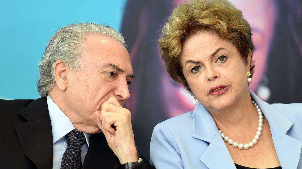 Michel Temer and Dilma Rousseff pictured before the impeachment, when he was vice president and she was president