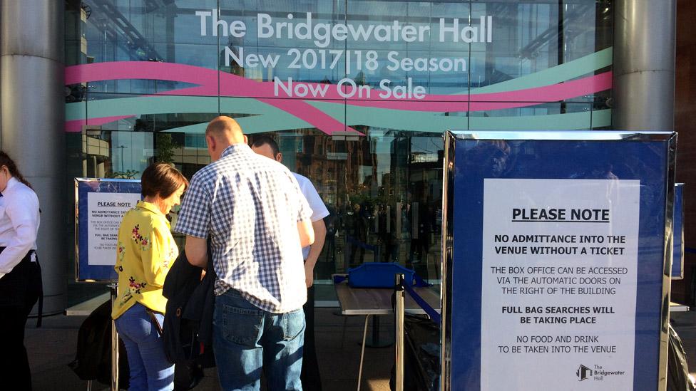 Simple Minds fans waiting to go through security at Manchester Arena