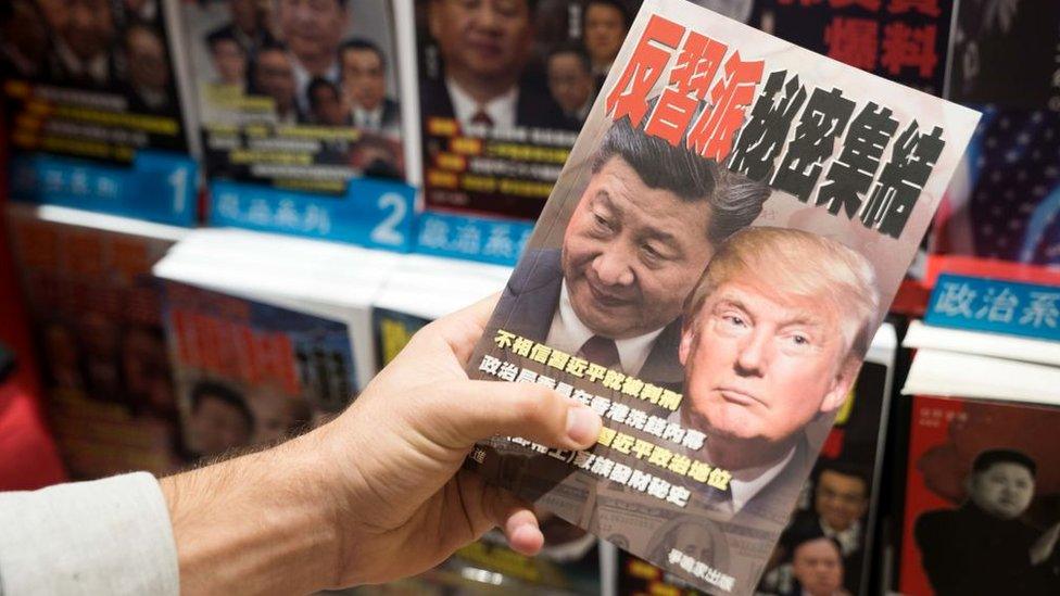 A book about Donald Trump and Xi Jinping on sale at Hong Kong airport