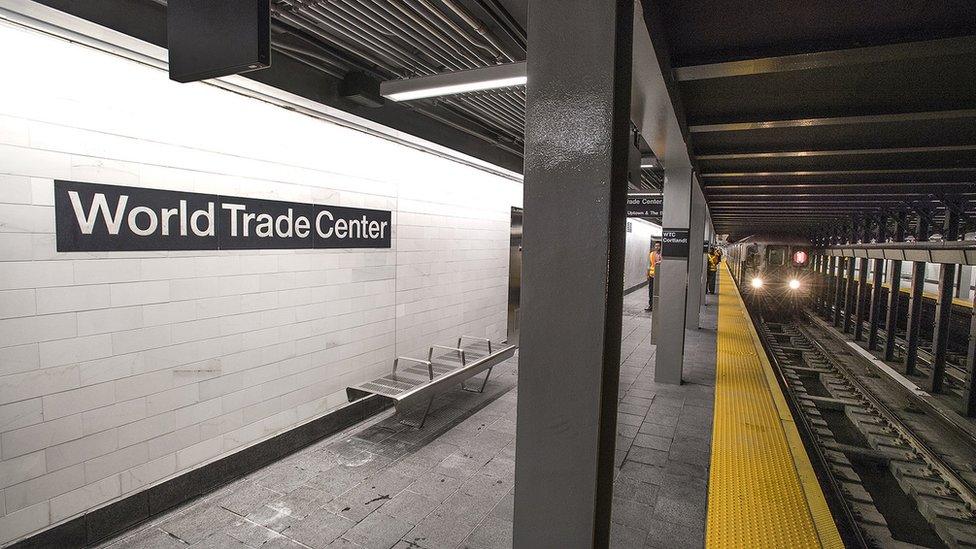 A train arrives at the new WTC Cortlandt station