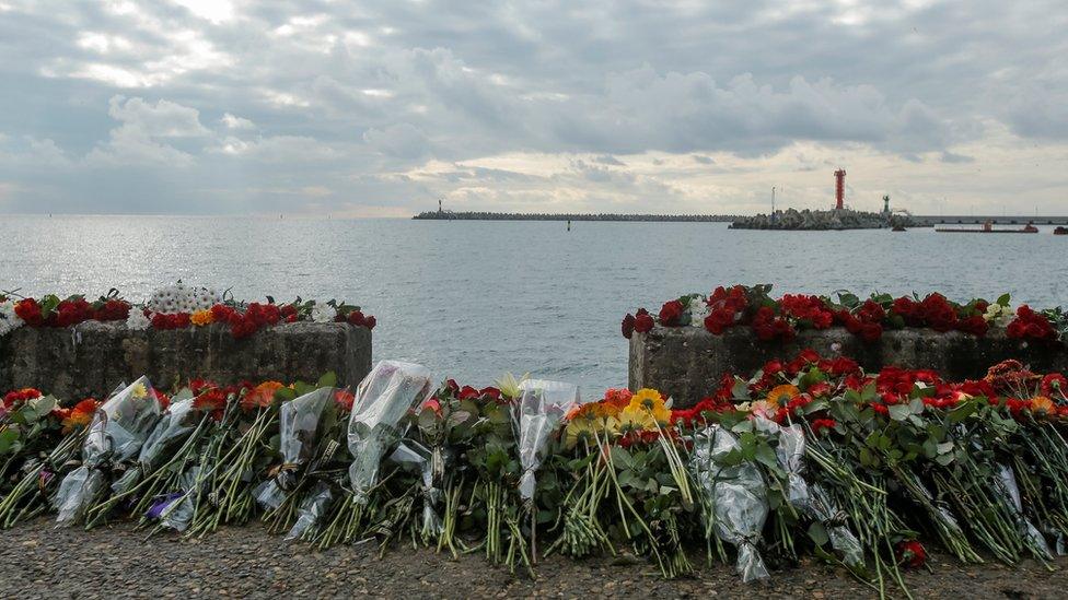 Flowers by the shore in the Black Sea resort of Sochi