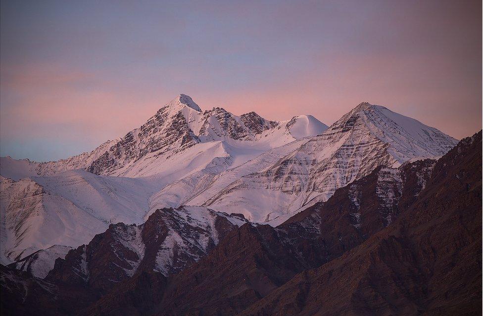 Morning light strikes Stok Kangri