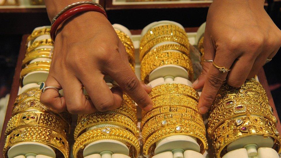 Gold jewellery in a store in western India