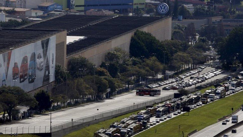 A view of the Volkswagen plant in Sao Bernardo do Campo, Brazil, July 13, 2015.