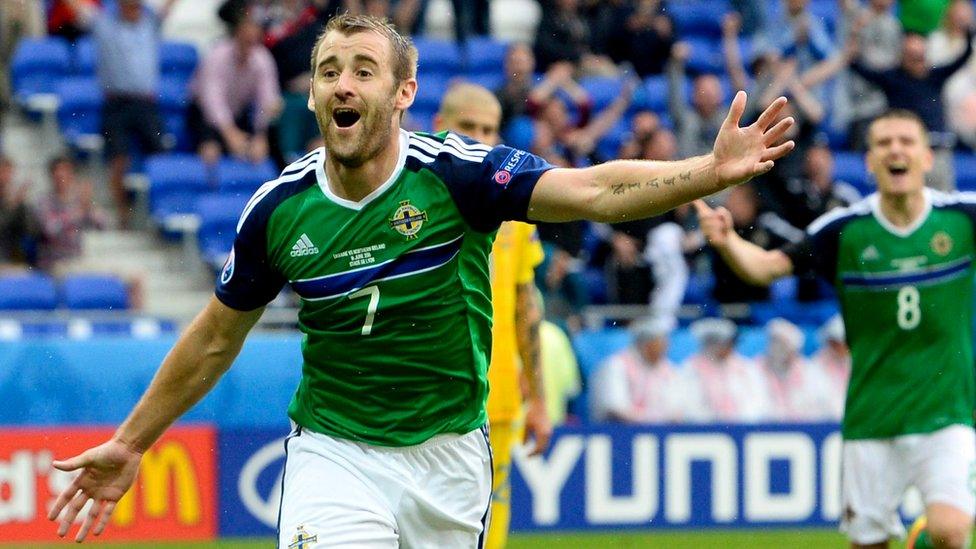 Niall McGinn celebrates his goal against Ukraine for Northern Ireland