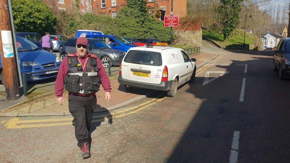 Wrexham traffic warden and van parked on double yellow lines - photo courtesy of Turner Automotive, Acrefair