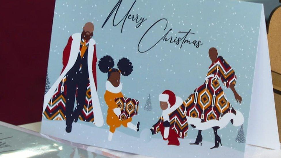 Christmas card with black family