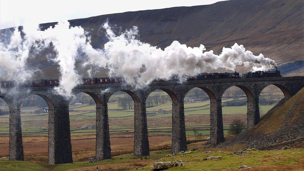 Train crosses the Ribblehead