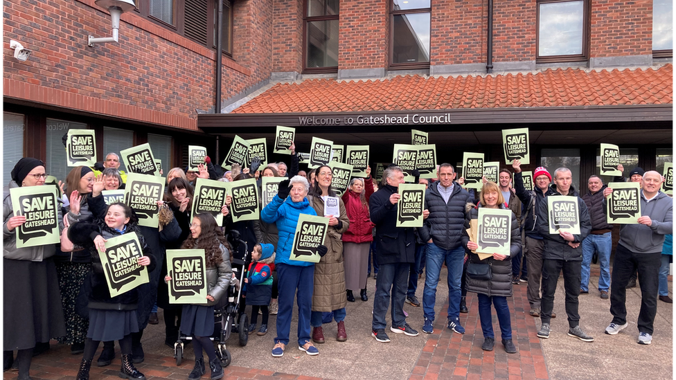 Campaigners outside Gateshead Civic Centre