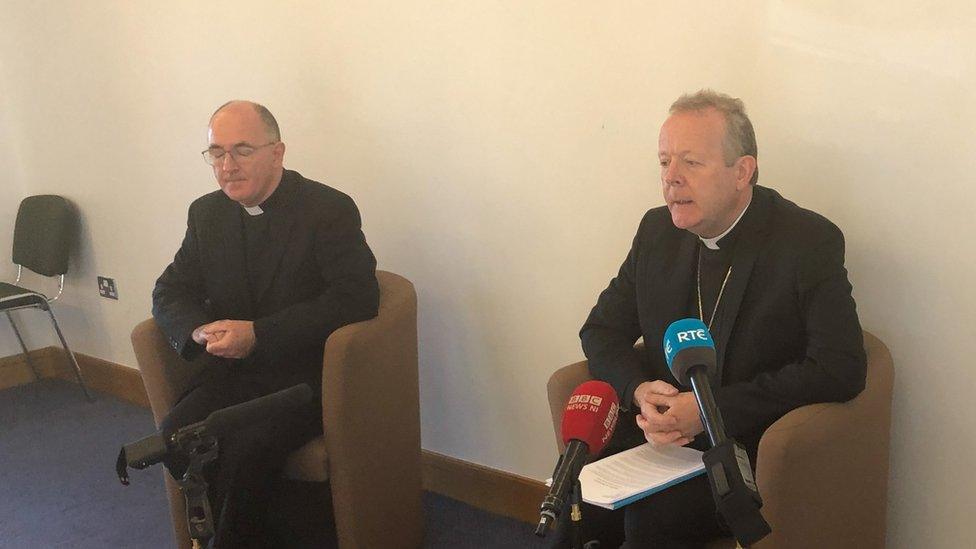 Archbishop Eamon Martin talking to press