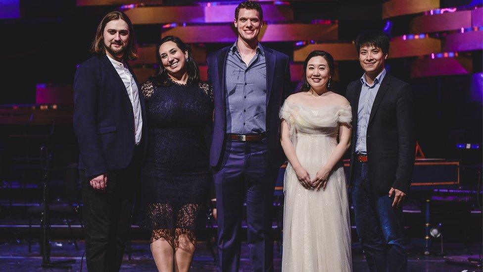 The finalists (L-R) were Andrei Kymach, Guadalupe Barrientos, Patrick Guetti, Sooyeon Lee and Mingjie Lei. Picture: Kirsten McTernan