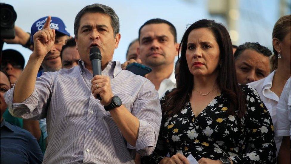 President Juan Orlando Hernandez spoke to his supporters at a rally to defend himself against allegations of using drug proceeds for his presidential campaign