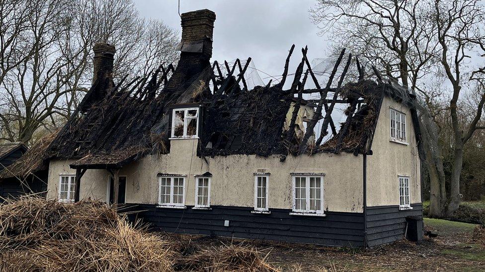 A burnt out home in Bassus Green, Walkern