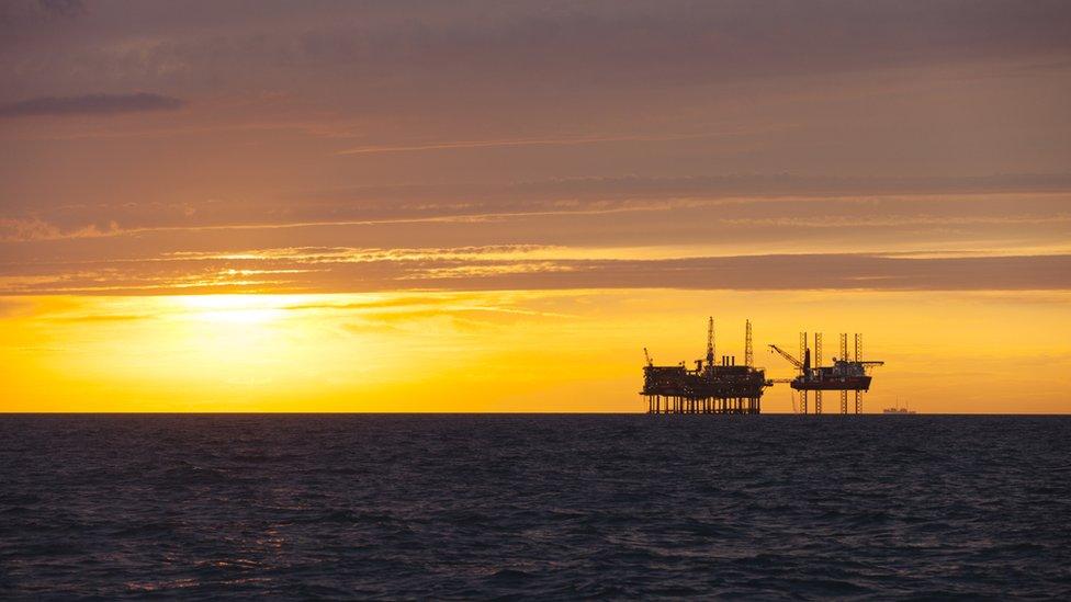 Sunset over North Sea platform