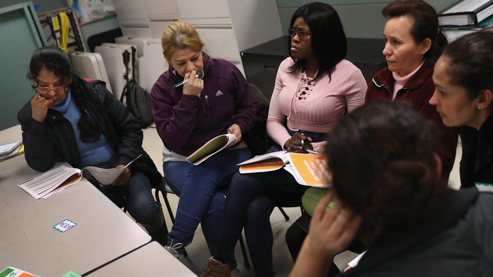 Immigrants take part in a workshop called "Me Preparo" at a community immigrant center on March 25, 2017 in Stamford, Connecticut.