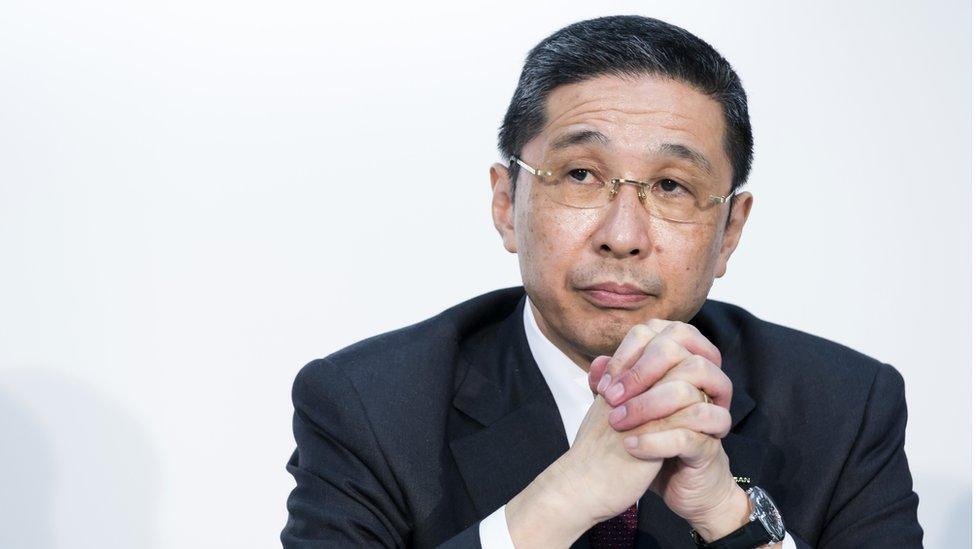 Nissan Motor Co. CEO Hiroto Saikawa listens during a joint news conference with Renault SA and Mitsubishi Motors Corp. on March 12, 2019 in Yokohama. Japan.