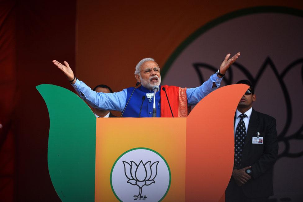 Narendra Modi at a rally in Delhi in 2015