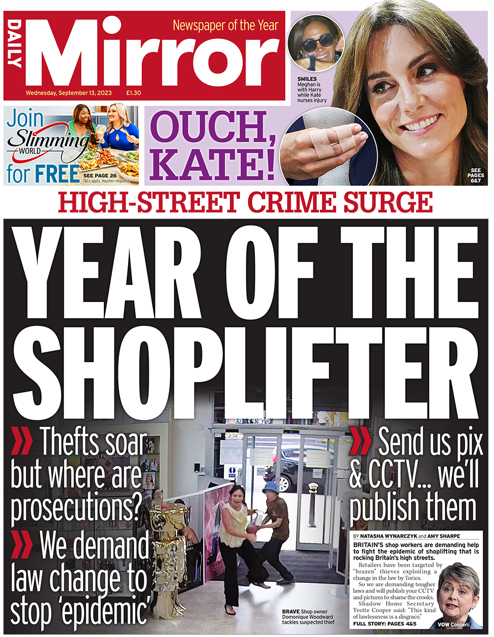 Front page of the Daily Mirror