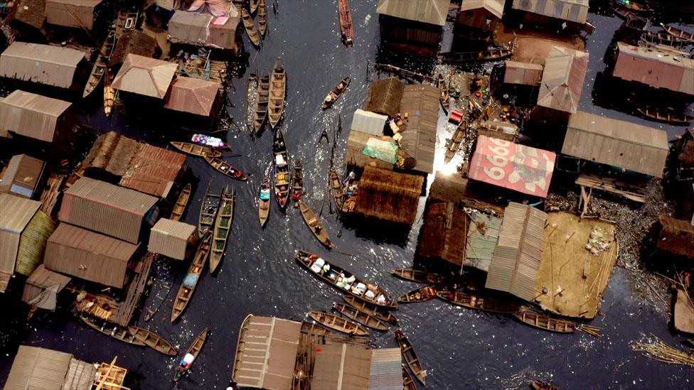 Aerial shot of homes