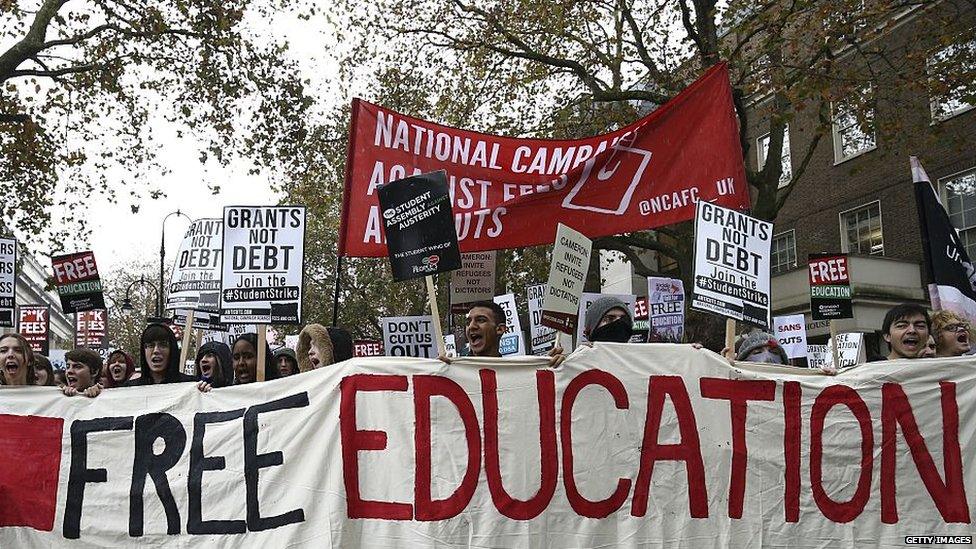 People protesting against student fees