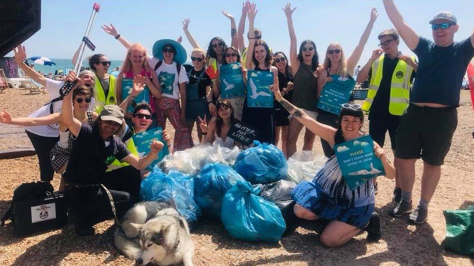 Volunteers on Brighton beach