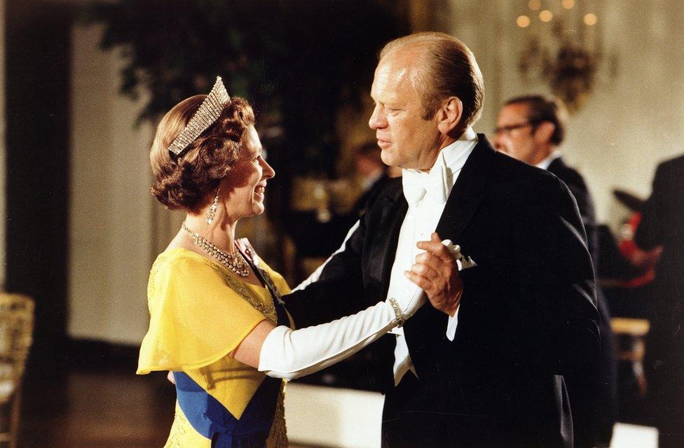 Gerald Ford dancing with Queen Elizabeth II at the ball at the White House, Washington, during the 1976 Bicentennial Celebrations of the Declaration of Independence