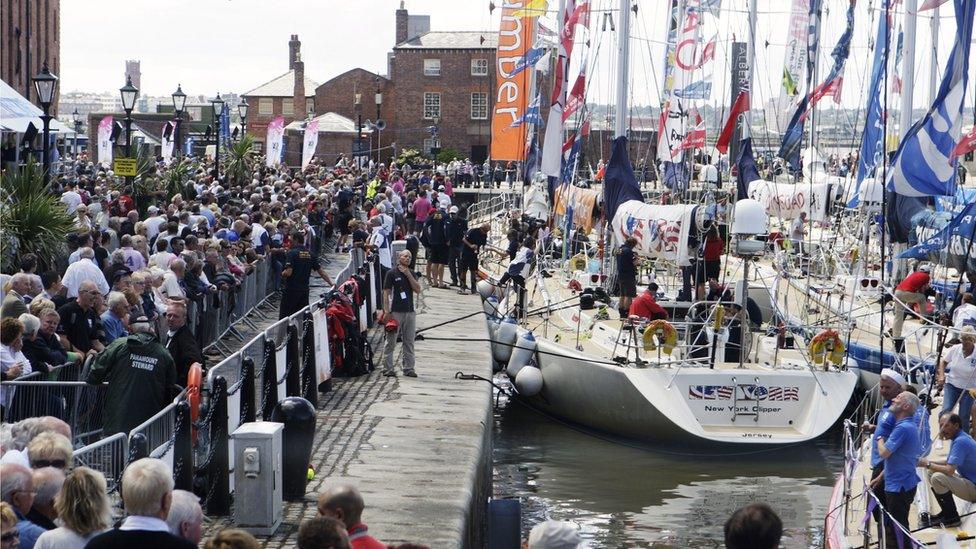 Crowds in Liverpool to greet the yachts