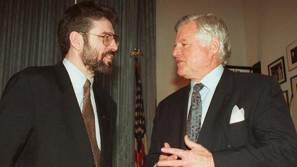 Gerry Adams and Ted Kennedy in Washington DC in 1995