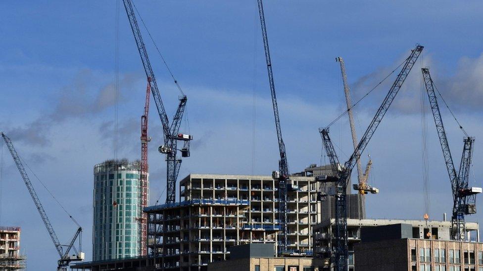 Construction takes place in a new housing development in Nine Elms.