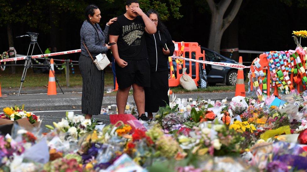 Floral tributes left outside the Al Noor Mosque