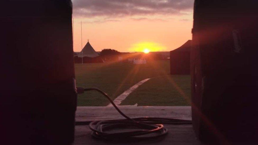 A sunset at the Fudstock stage