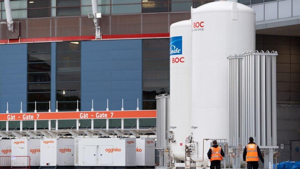 Oxygen tanks outside the stadium