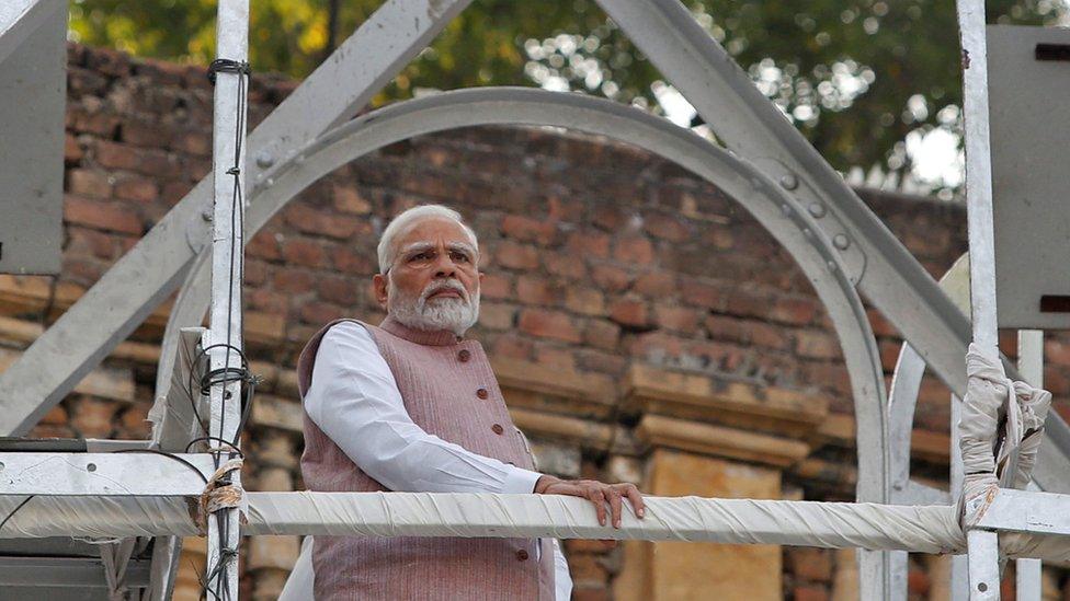 PM Narendra Modi visits the site of a suspension bridge collapse in Morbi, 1 November