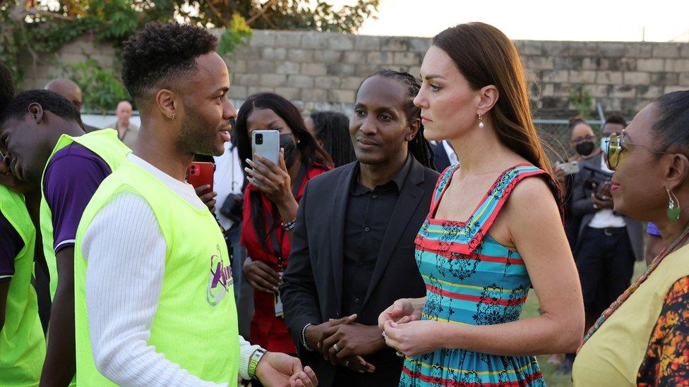 Raheem Sterling speaks to the Duchess of Cambridge