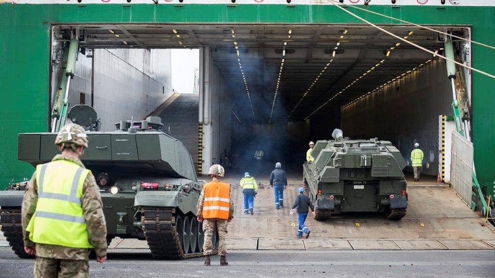 Tanks being loaded on to a ferry