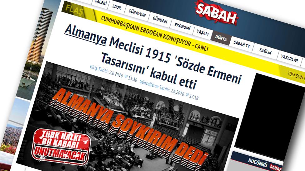 Screen grab from online story in Turkey's Sabah