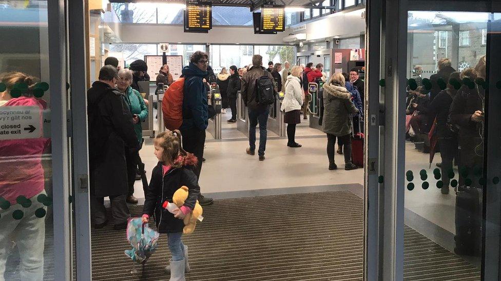 Passengers at Bridgend station