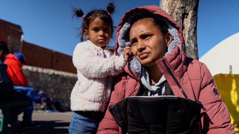 Wilmary Camacho and her daughter Mia are migrants who have just arrived in El Paso