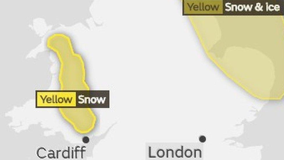 Weather map showing which parts of Wales will be affected