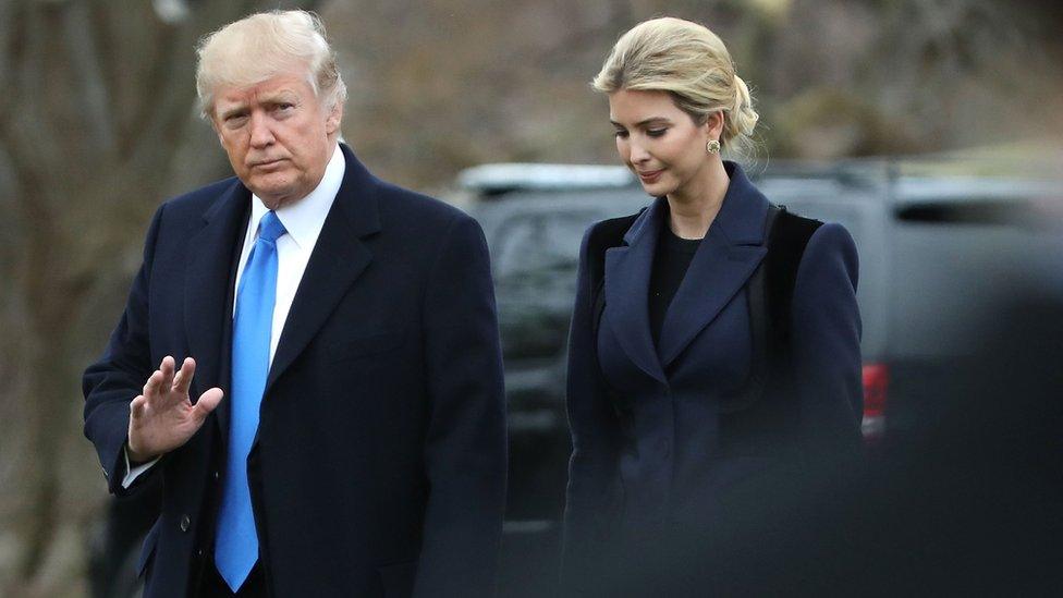 U.S. President Donald Trump and his daughter Ivanka Trump walk toward Marine One while departing from the White House, on February 1, 2017 in Washington, DC.