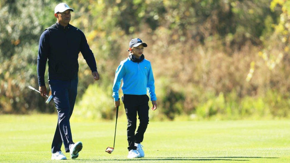 Tiger Woods with his won Charlie in Orlando, Florida, on 18 December 2020